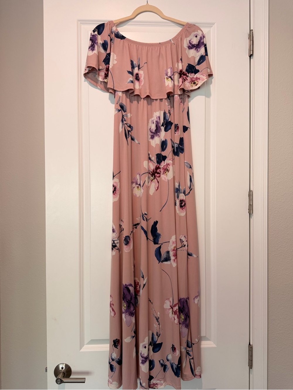 Hello MIZ One-Shoulder Blush Floral Maxi Dress